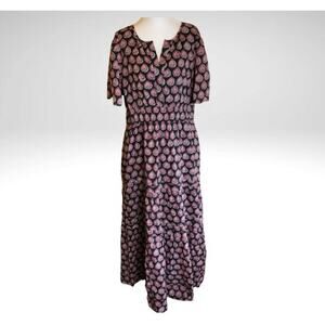 Citrus by Called to Surf Floral Maxi Dress Size M Green/Pink Cinched Waist Boho